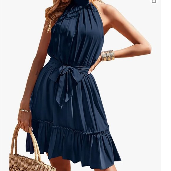 Halter Neck Sleeveless Dress - Flowy & Lightweight | Versatile and Chic - Picture 2 of 9